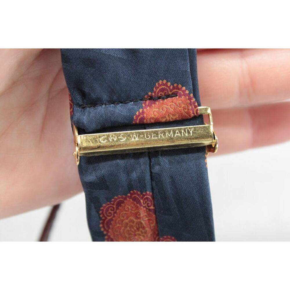 Vintage CAS Germany Suspenders Silk Blue Gold Medallions Gold Tone Hardware - Picture 5 of 6
